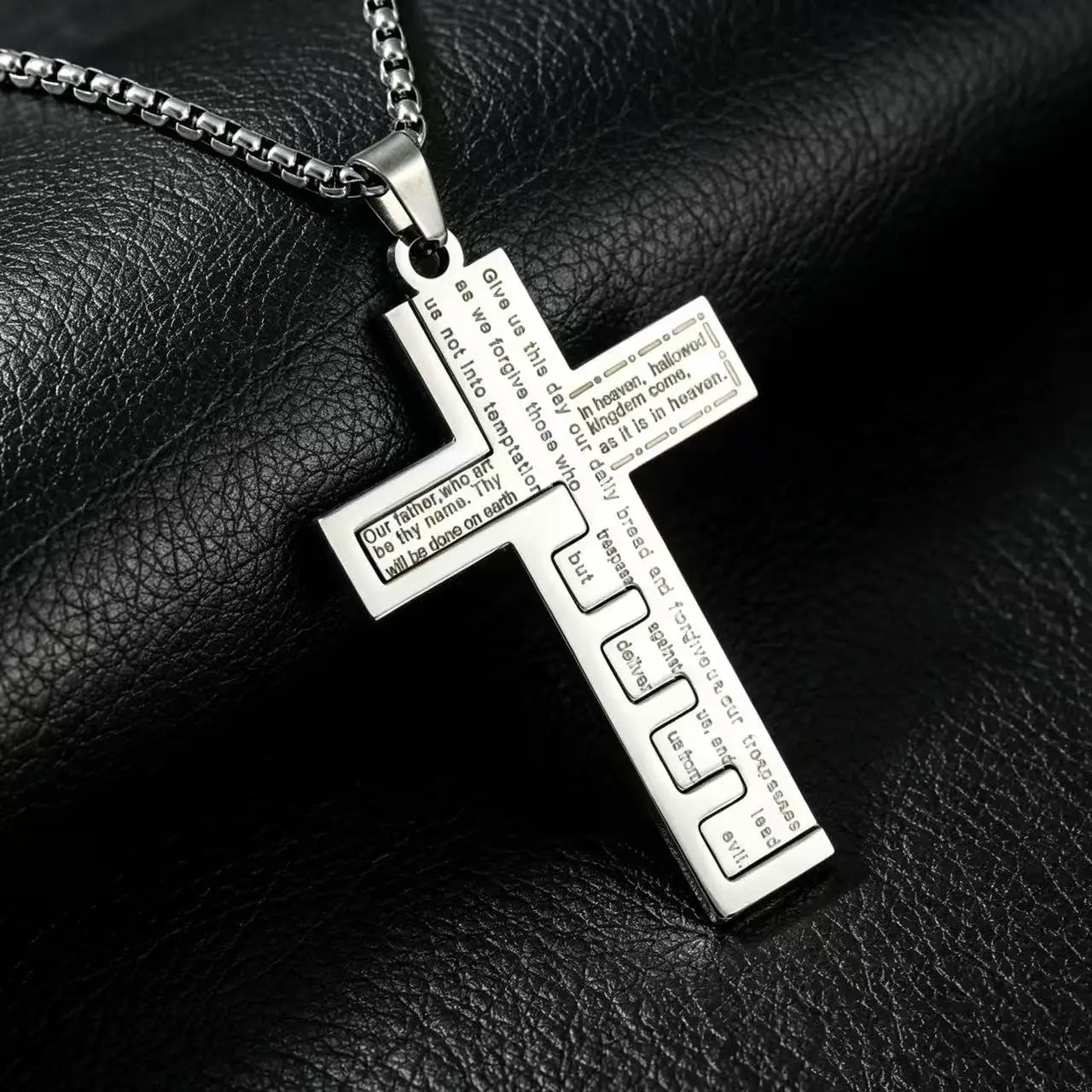 HNSP Stainless Steel Splice Bible Cross Pendant Necklace For Men Religion Christian Jewelry Accessories