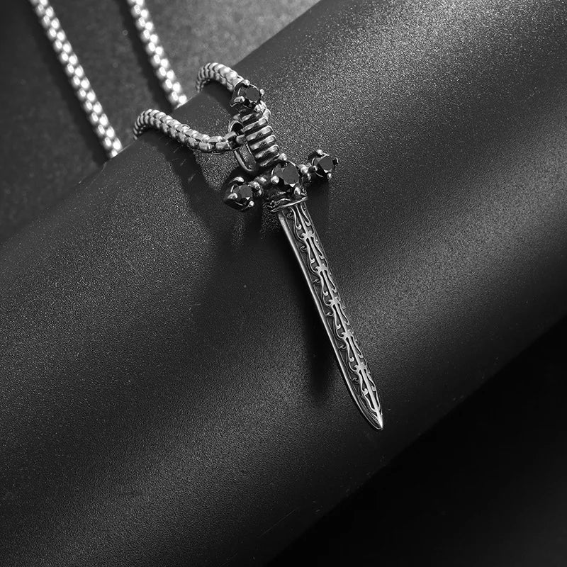 Black Cross Pendant Necklace Vintage Box Chain