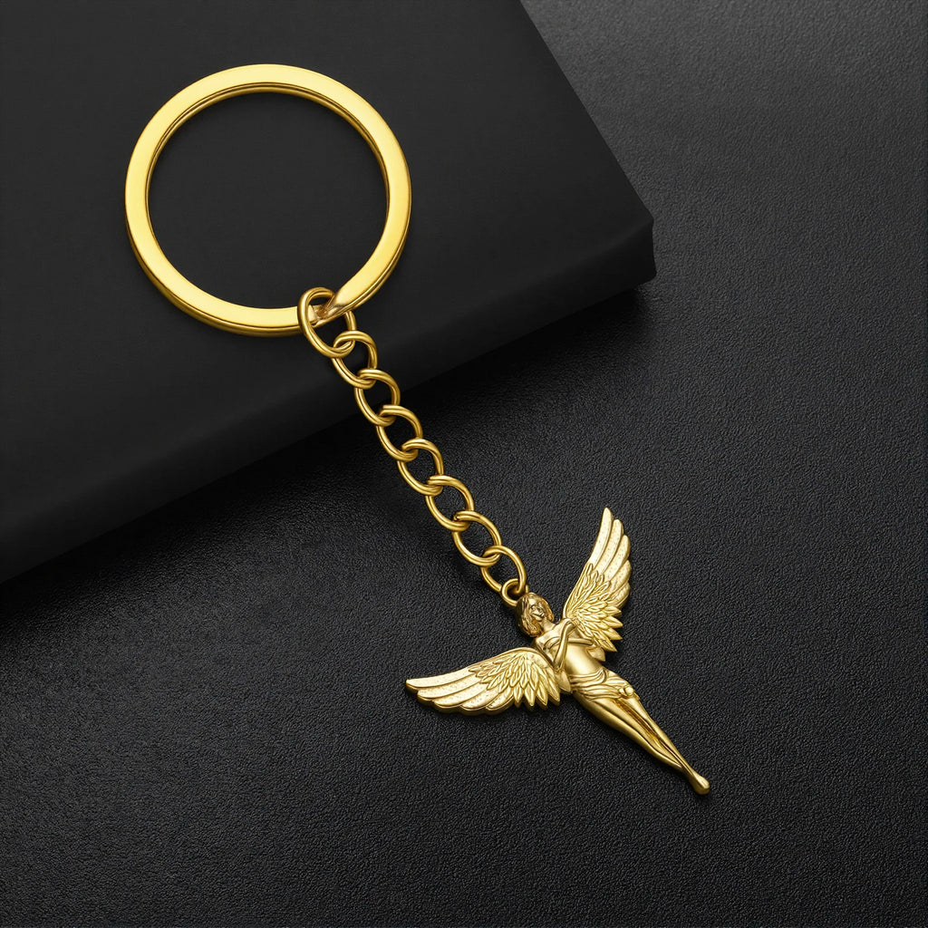 Kkjoy 3D Powder Cast Angel Goddess Keychain Stainless Steel Wing Guardian Angel Pendant Bag Accessories Creative Gift