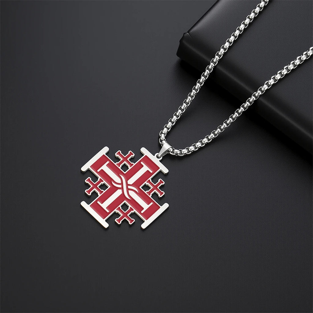 Jerusalem Crusader Cross Necklace — Five-Fold, Stainless Steel