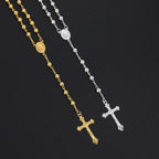 6MM Rosary Necklaces For Women Men Long Gold Silver Color Chain Crucifix Cross Pendant Necklace Religious Prayer