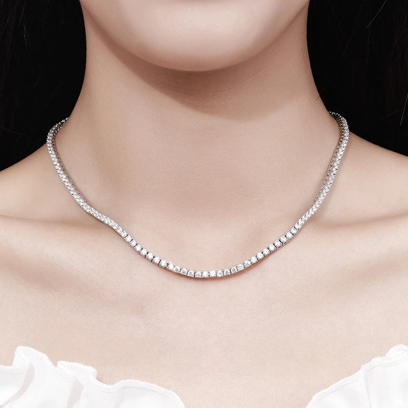 NeeTim 2.5mm Full Moissanite Tennis Necklace 925 Sterling Silver with Gold Plated Necklaces Neck Chain Fine Jewelry for