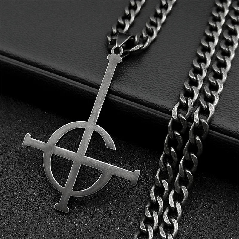 Cross Ghost Band Chain Necklace — Stainless Steel