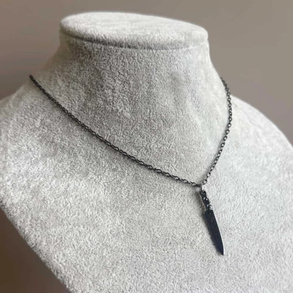 Mini Knife Pendant Necklace — Black-Tone