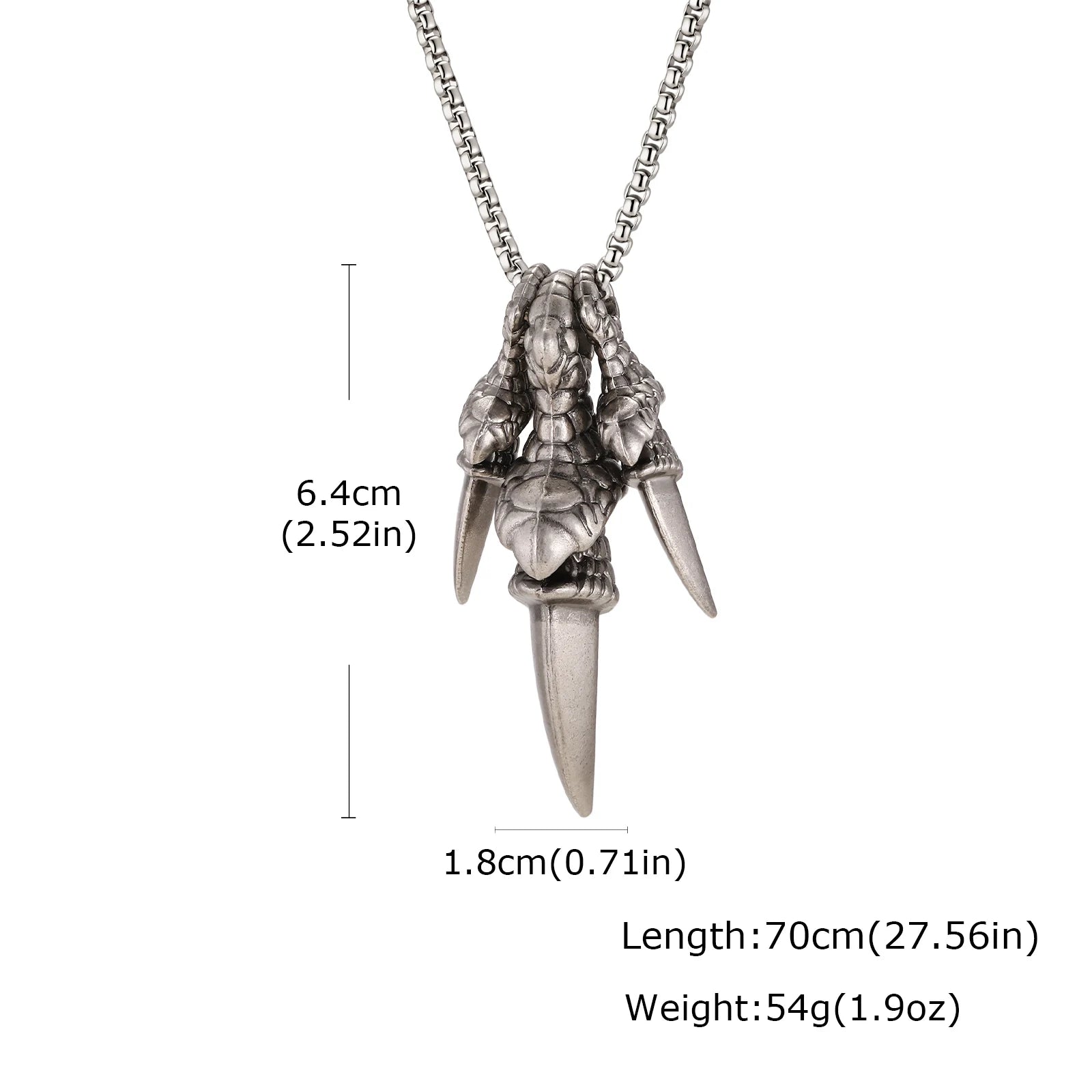 Vnox Men's Metal Dragon Claw Pendant Necklace Punk Rock Hip Hop Box Chain Party Halloween Jewelry Gift for Father Husband Son