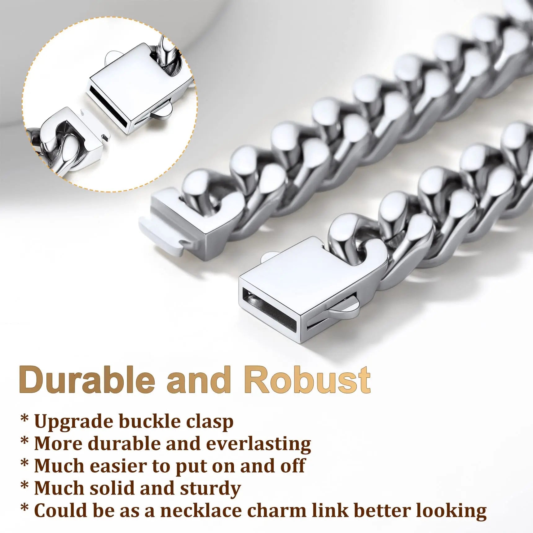 8-16mm HipHop Miami Curb Cuban Chain Necklace Stainless Steel Men Cuban Link Chain Rappe Jewelry