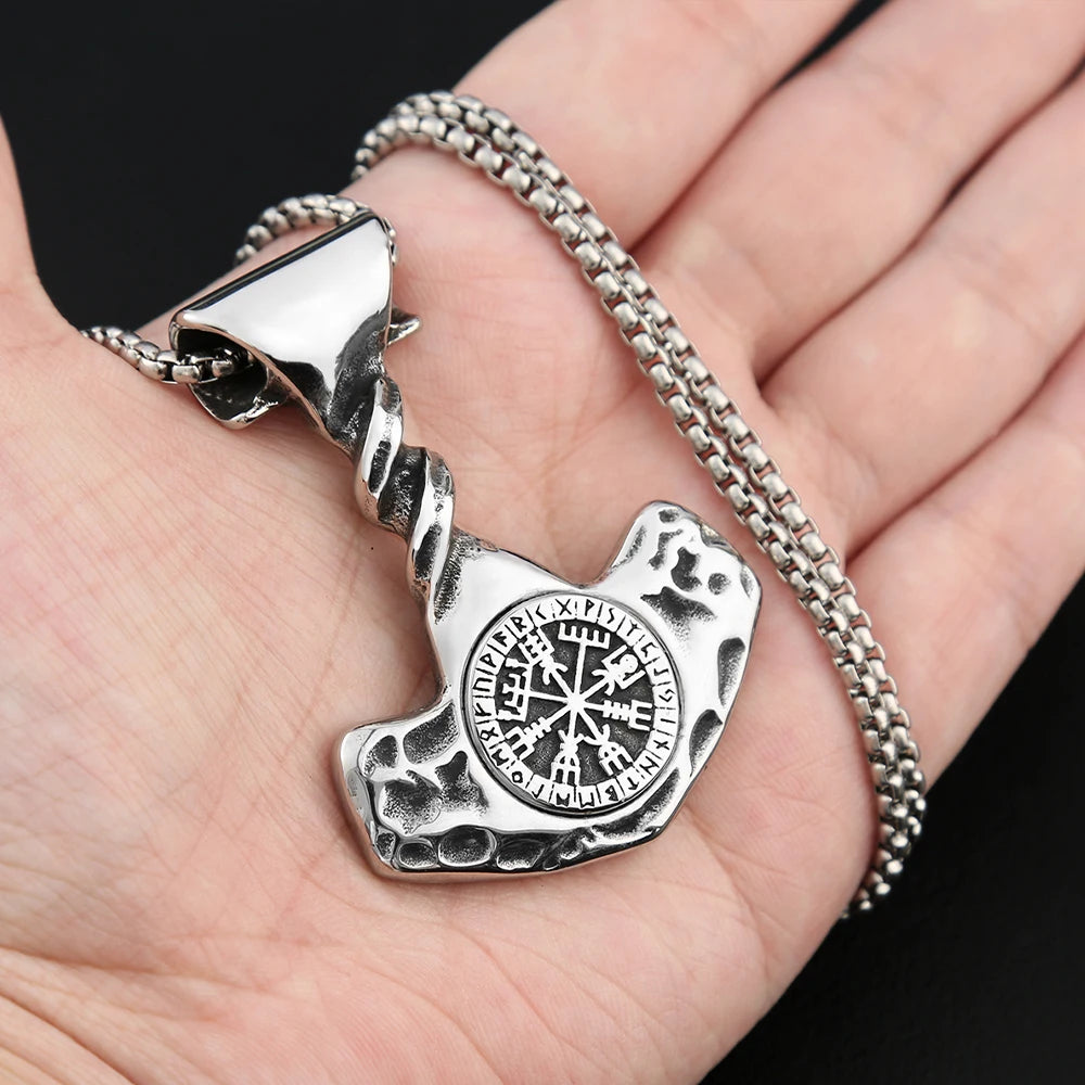 Compass Thor Hammer Steel Pendant Vintage Nordic
