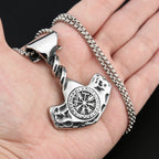 Compass Thor Hammer Steel Pendant Vintage Nordic