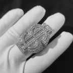 Gold Iced Out Money Sign Ring Statement