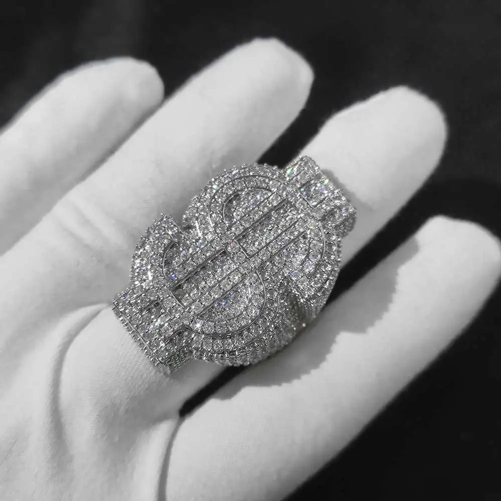 Gold Iced Out Money Sign Ring Statement