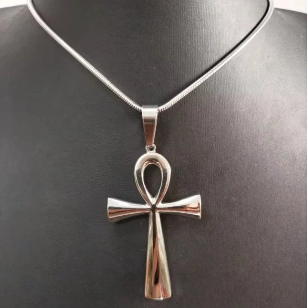 Trendy Mythology Key Of Life Pendant Silver Color Stainless Steel Egyptian Ankh Collar Chains Necklace for Men Women Jewelry