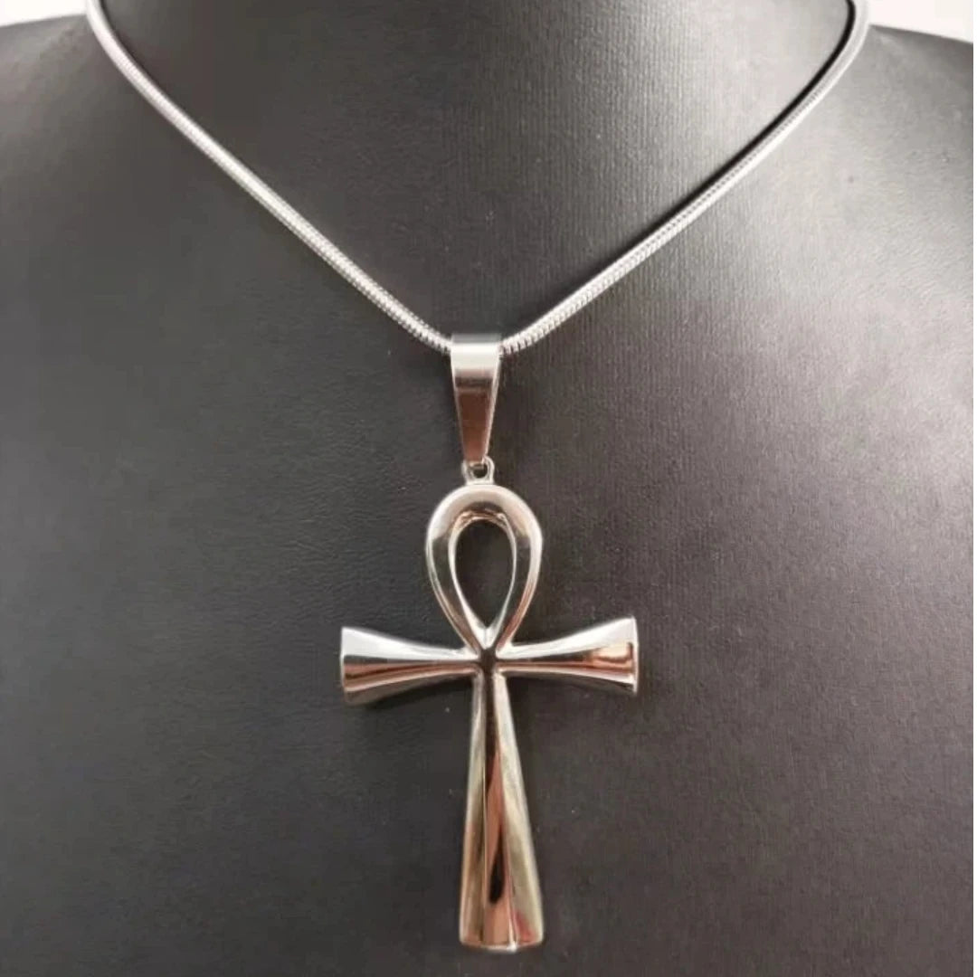 Trendy Mythology Key Of Life Pendant Silver Color Stainless Steel Egyptian Ankh Collar Chains Necklace for Men Women Jewelry