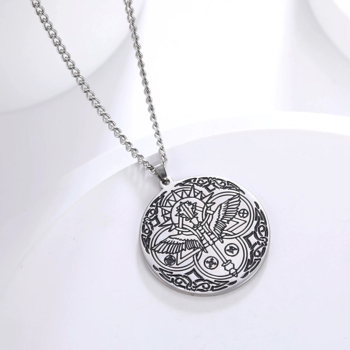 Archangel Raphael Winged Medallion Necklace — Stainless Steel