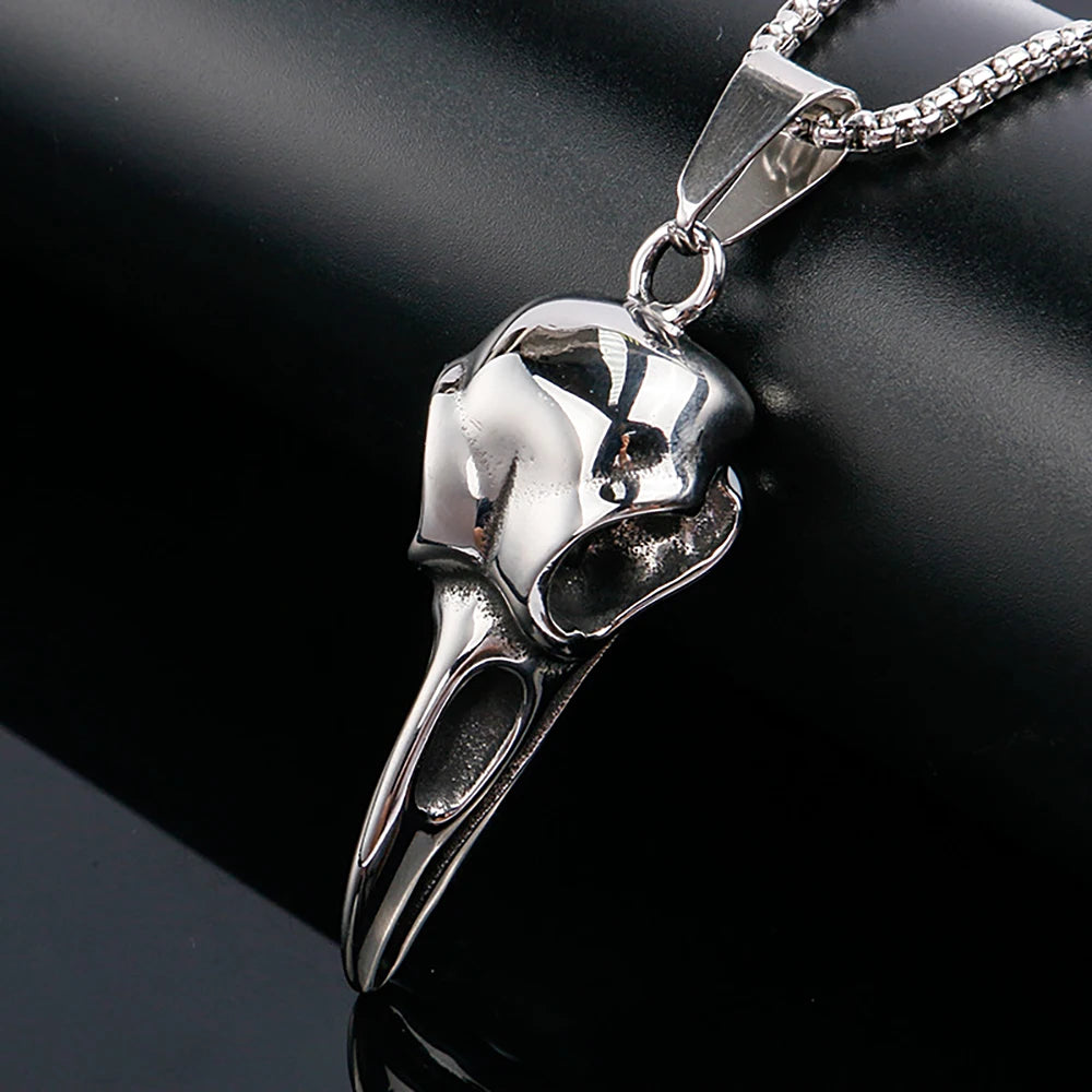 Retro Viking Raven Skull Pendant Necklace for Men Women 316L Stainless Steel Crow Skull Necklaces Fashion Jewelry Gift Wholesale