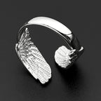 Angel Wing Wrap Open Adjustable Rings for Women Men Stainless Steel Gold Plated Feather Protection Finger Ring Jewelry