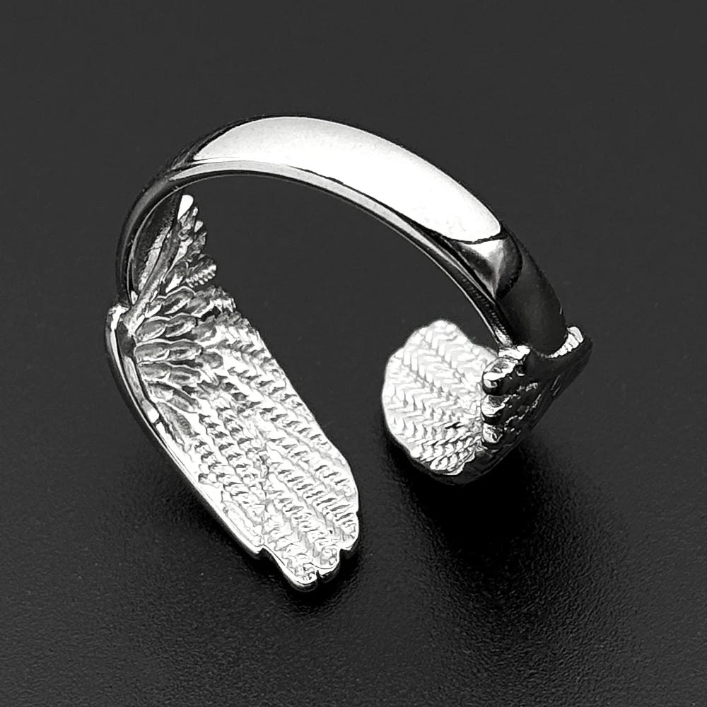 Angel Wing Wrap Open Adjustable Rings for Women Men Stainless Steel Gold Plated Feather Protection Finger Ring Jewelry