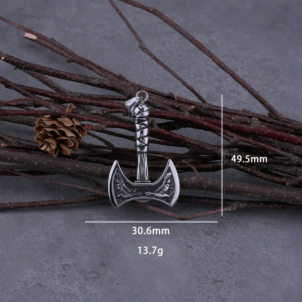 Stainless Steel Viking Warrior Odin Axe and Raven Necklace Men Fashion Hip Hop Amulet Pendant Viking Jewelry Boyfriend