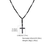 Retro Natural Stone Black Hematite Beaded Necklace Cross Pendant Beads Chain Long Necklace for Men Stylish Religious Jewelry