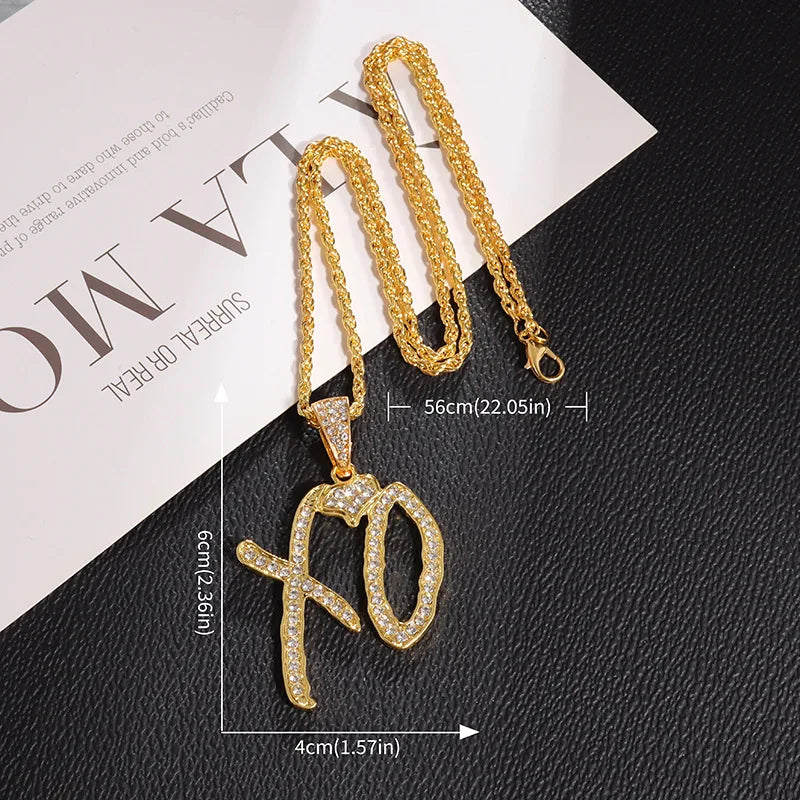 Gold Iced Out XO Pendant Necklace Heart CZ