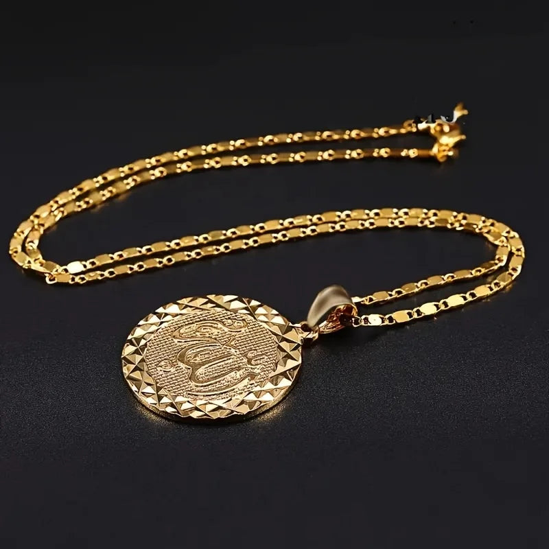 Vintage Golden Color Allah Pendant Necklace Round Fashion Middle East Charm Islam Gift Jewelry