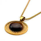Celtic Knot Tiger Eye Pendant Necklace — Gold-Tone
