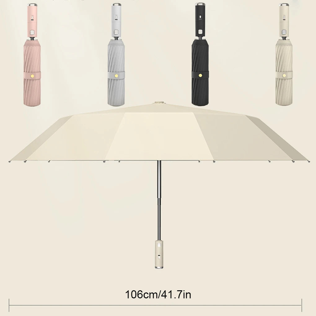 3 in 1 Sun Protection Umbrella with Fan USB Rechargeable Automatic Folding UV Umbrella Portable Sun Travel Umbrella for