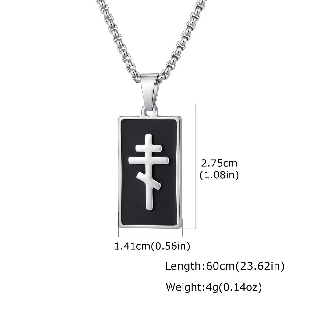 Orthodox Church Cross Necklace — Black Enamel, Stainless Steel