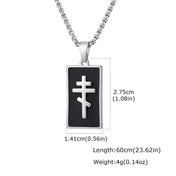Orthodox Church Cross Necklace — Black Enamel, Stainless Steel