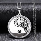 Iced Out Tree of Life Silver Necklace — Stainless Steel