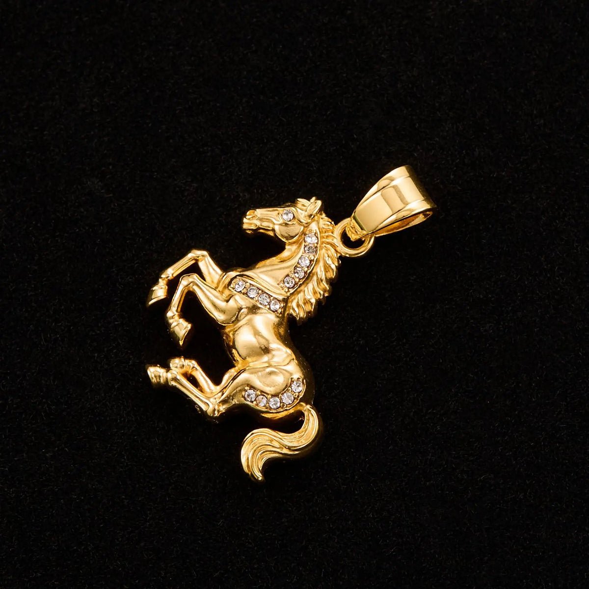 Iced Out Gold Horse Pendant Necklace — 316L Stainless Steel