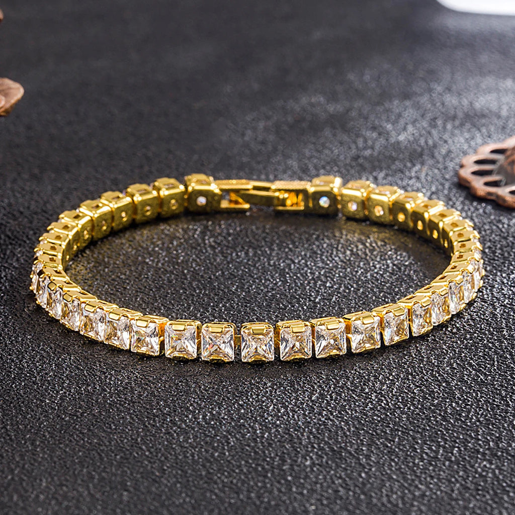 Cubic Zirconia Tennis Bracelet Gold Color Iced Out CZ Chain Bracelets For Women Men Hip Hop Bling Homme Fashion Jewelry Gift