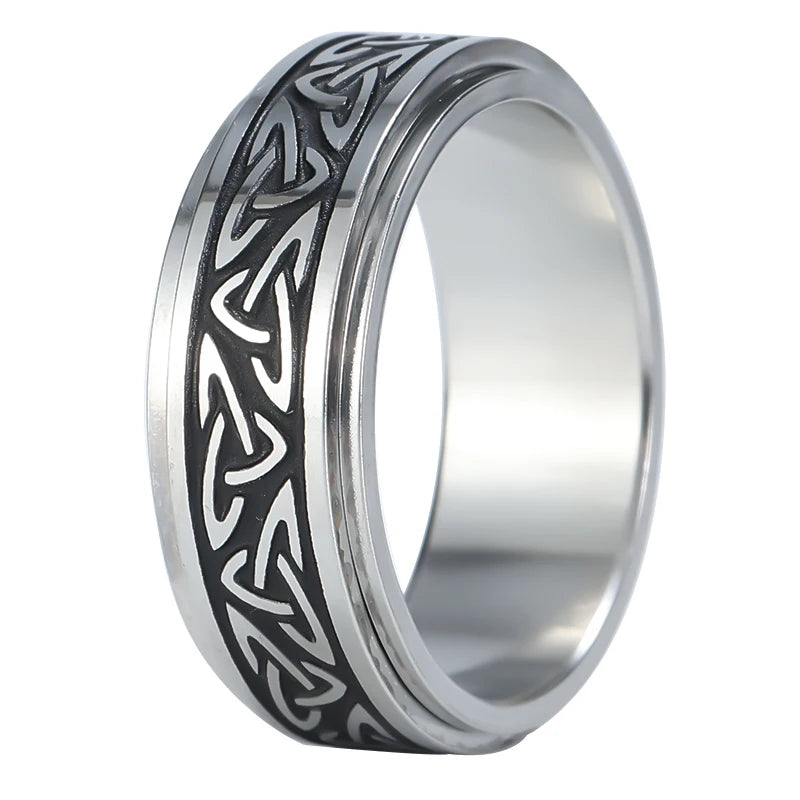 Celts Triangle Knot Stainless Steel Fidget Ring Men Rotatable Decompressionanti Stress And Anxiety Cool Ring Boyfriend