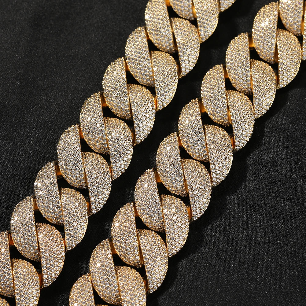 THE BLING KING 24MM Heavy Bubble Cuban Chain Necklace For Men Micro Paved Cubic Zirconia Deluxe Choker Rock Hip Hop
