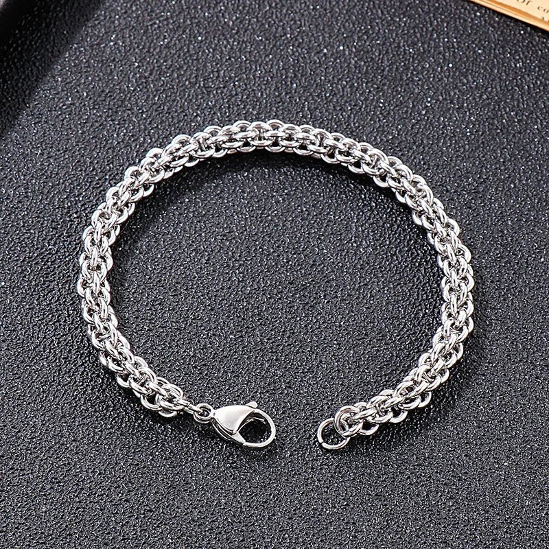 New Hip Hop Cable Link Chain Bracelet Necklace Set Men Women Vacation Choker Vintage Aestethic Kpop Stainless Steel Jewelry