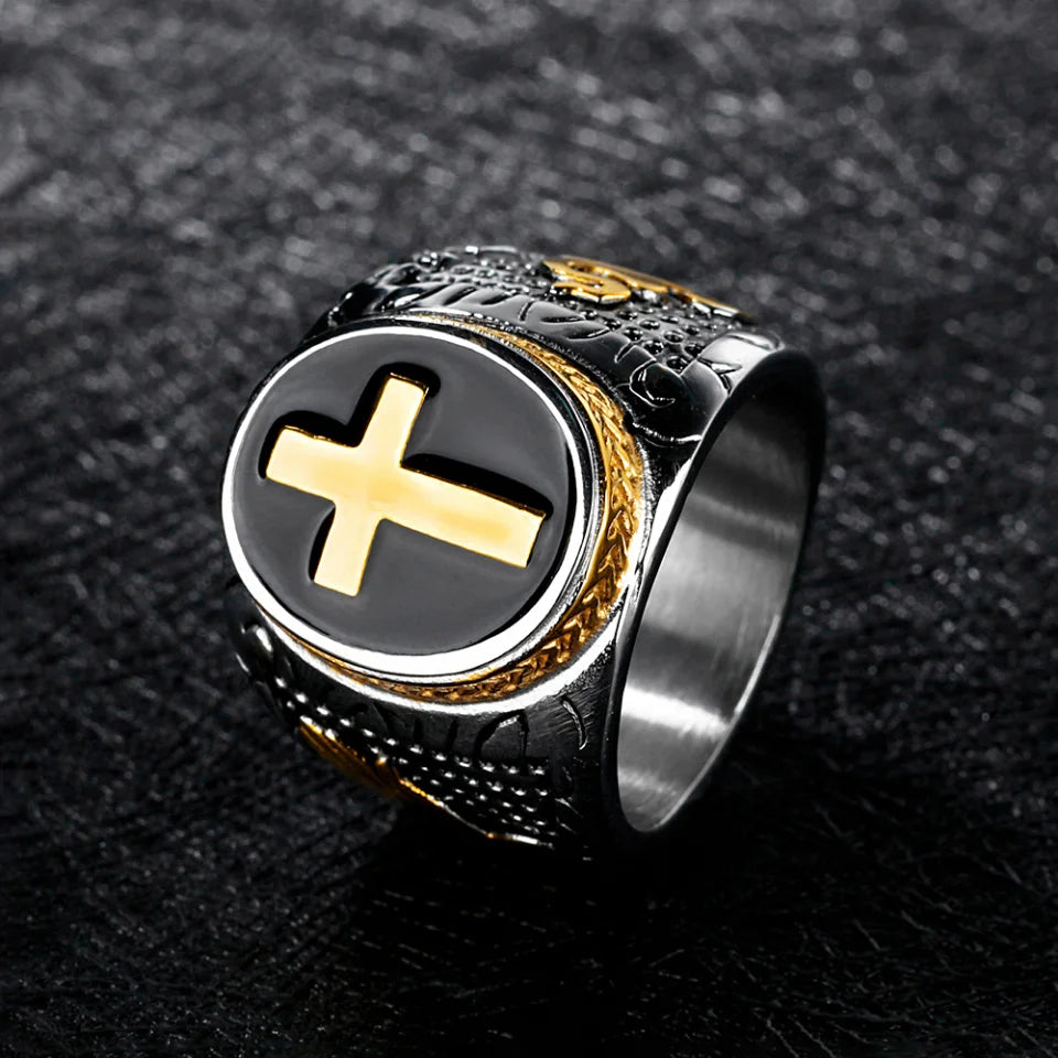 Vintage Stainless Steel Sliver/Gold Color Cross Rings Punk Fashion Christian Signet Ring For Men Amulet Jewelry Gifts