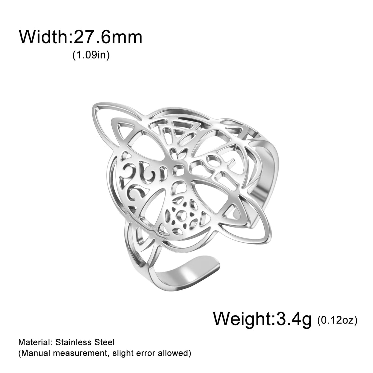 Witch Knot Hollow Adjustable Ring — Stainless Steel Band