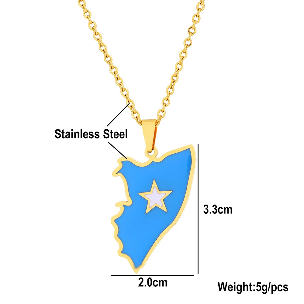 Somali Enamel Pendant Necklace — Stainless Steel