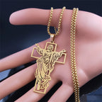 Jesus Cross & Virgin Mary Cutout Necklace — Stainless Steel