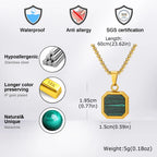 Fashion High Quality Natural Stone Square Pendant Stainless Steel Long Chain Necklace Trendy Simple Popular Jewelry for Men Gift