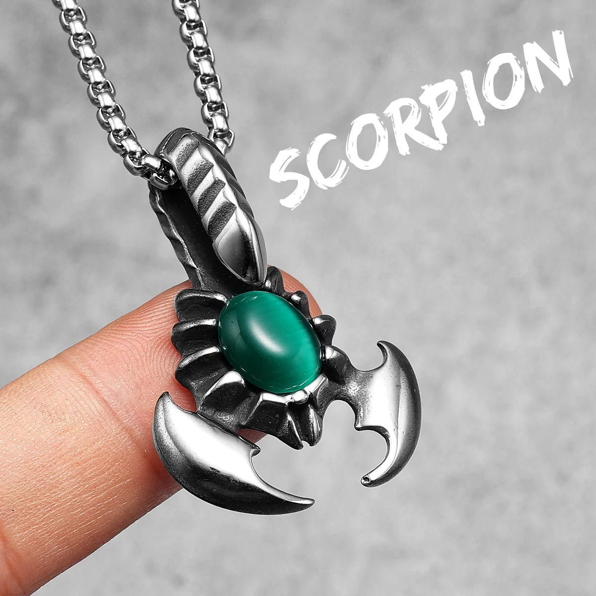 Green Gem Scorpion Pendant Men Necklace 316L Stainless Steel Amulet Chain Rock Rap for Couple Friend Male Jewelry Gift Wholesale