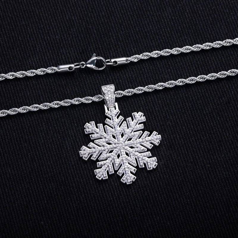 Iced Out Snowflake Pendant — 14K Gold