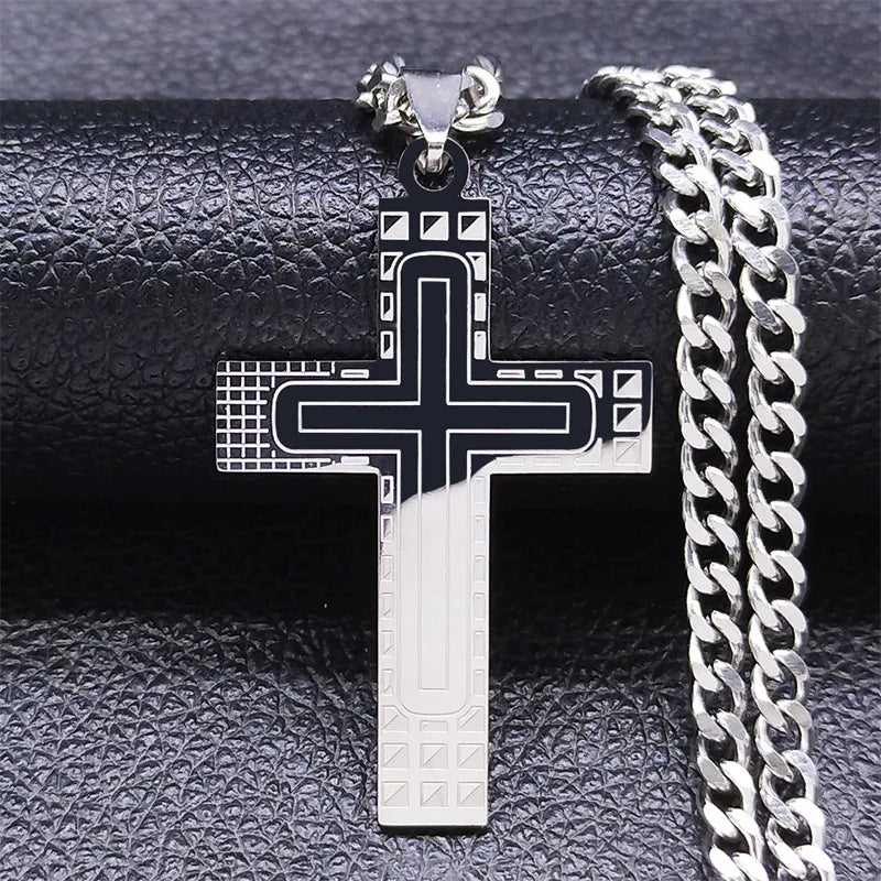 Cross Steel Pendant 316L Cuban Style Waterproof