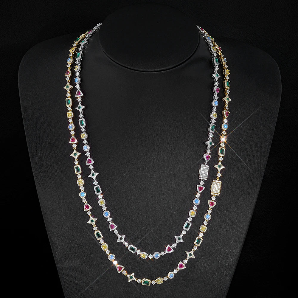 Gold Iced Out Tennis Necklace Colored Gemstone
