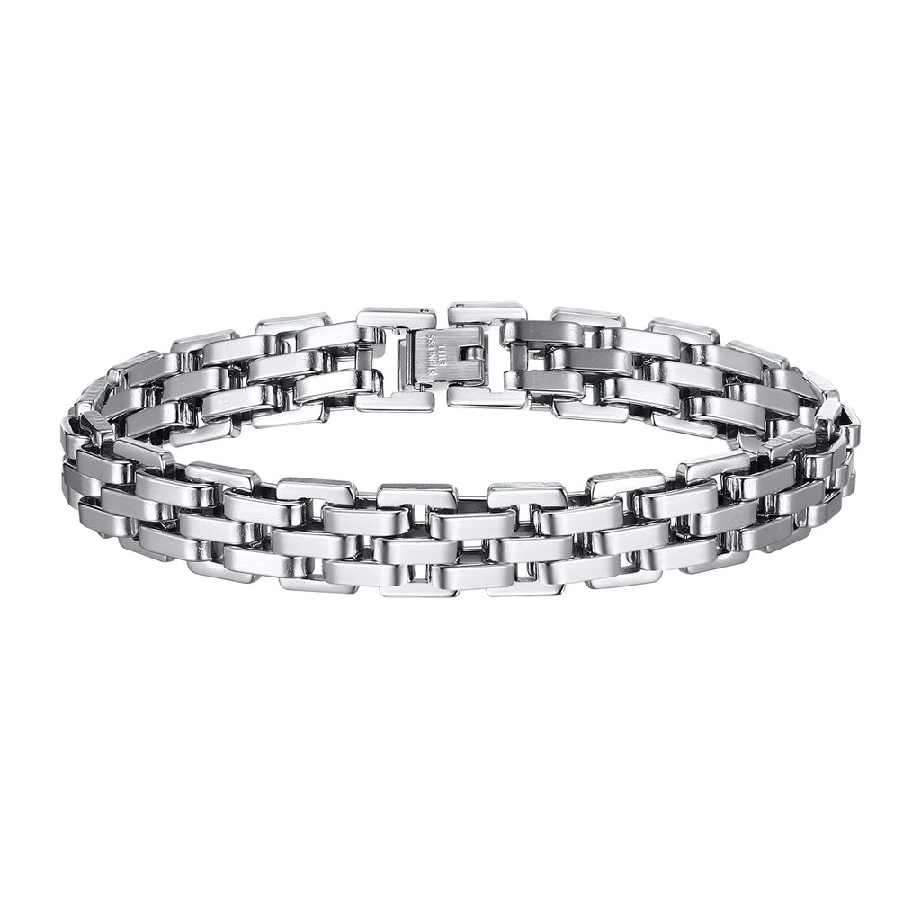 Vnox Stylish Strap Chain Bracelets for Men Boys Gift Jewelry, 10.7MM Wide Stainless Steel Links Wristband, Father's Day Gift Dad