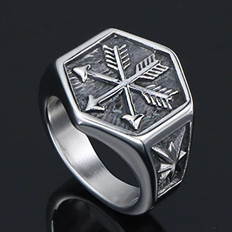 Vintage Viking Arrow Signet Ring — Stainless Steel