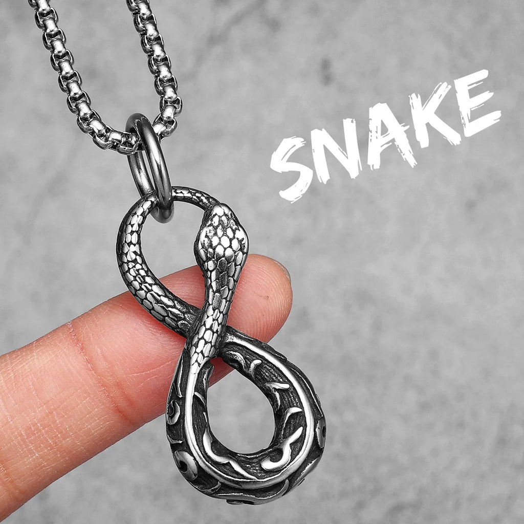 Ouroboros Eight Snake Men Necklaces with Pendant Stainless Steel Jewelry for Male Women Punk Hip Hop Accessories Gifts