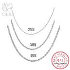2/3/4MM 16-24 Inches 925 sterling silver Rope Chain Necklace For Men Women Fashion Punk Wedding Party Gifts Jewelry