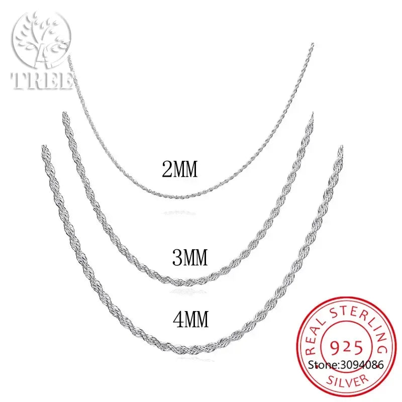 2/3/4MM 16-24 Inches 925 sterling silver Rope Chain Necklace For Men Women Fashion Punk Wedding Party Gifts Jewelry
