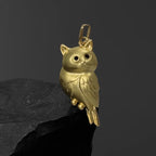 Golden Silver Colored Textured 3D Cute Owl Bird Necklace Pendant Women Lovely Animal Fashion Chic Dainty Pendant
