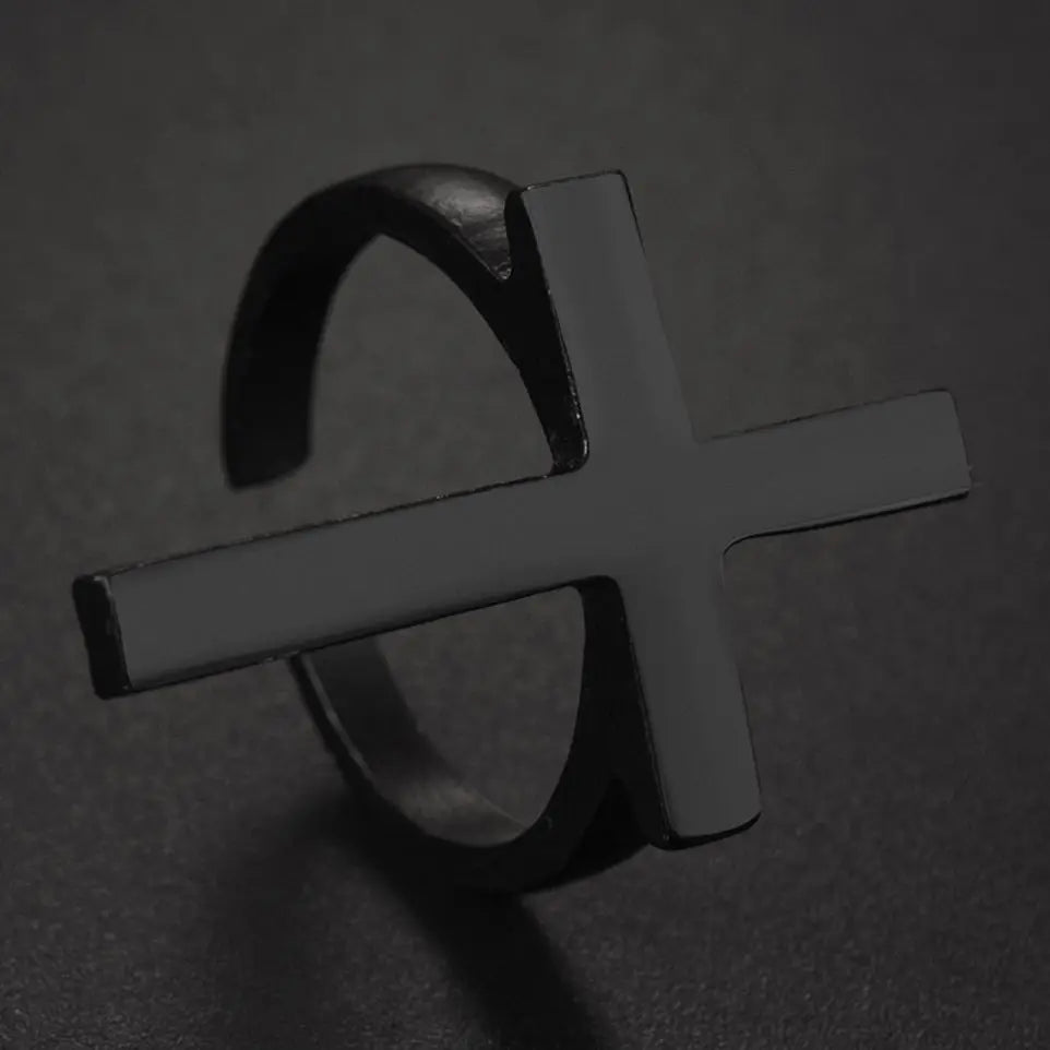 Vintage Goth Black Cross Open Ring for Men Women — Black-Tone